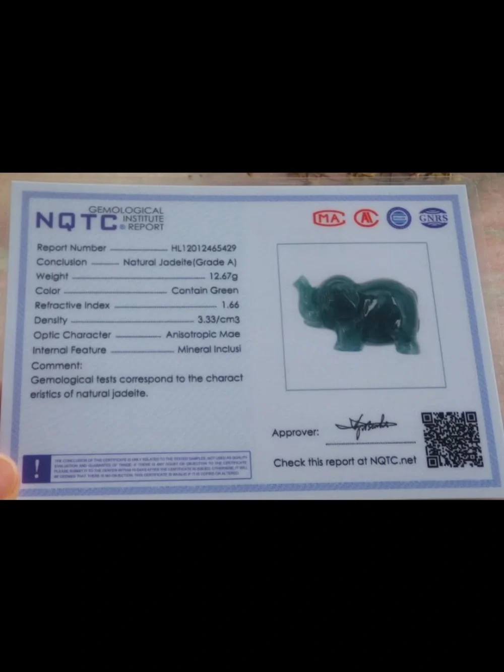 Certificate jadeite jade luck green elephant pendant chunk up